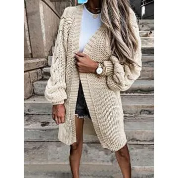 Dokotoo Women's Solid Ladies Long Cardigan Sweaters for Women Long Sleeve Open Front Chunky Cable Knit Outwear Winter Fall Soft Warm Loose Fit Casual Coats Brown Small