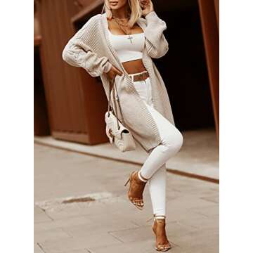 Dokotoo Women's Solid Ladies Long Cardigan Sweaters for Women Long Sleeve Open Front Chunky Cable Knit Outwear Winter Fall Soft Warm Loose Fit Casual Coats Brown Small