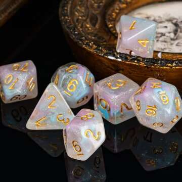 UDIXI Glitter DND Dice Set, 7-die Galaxy Polyhedral Dice Set Iridecent Swirls Dice for Role Playing ...