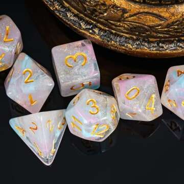 UDIXI Glitter DND Dice Set - 7-die Colorful Polyhedral Dice