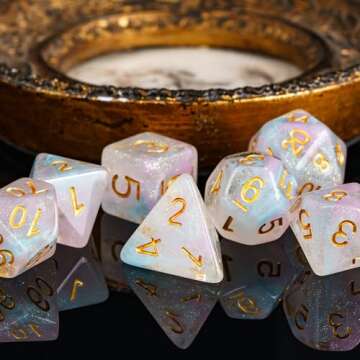 UDIXI Glitter DND Dice Set - 7-die Colorful Polyhedral Dice