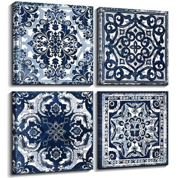 Elegant 4-Piece Indigo Wall Art Set for Home Décor