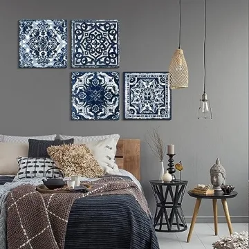 Indigo 4-Piece Canvas Wall Art Set for Home