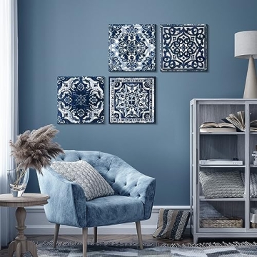 Indigo 4-Piece Canvas Wall Art Set for Home