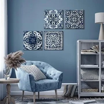 Indigo 4-Piece Canvas Wall Art Set for Home