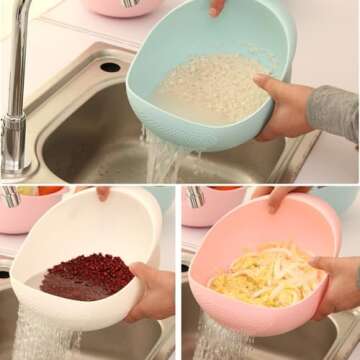 Per-Home Japanese Style Rice Washer & Quinoa Strainer & Eco-Friendly BPA-Free Container with Fine Mesh Colanders Sieve Bowl & Japan Kitchen Good for Cleaning Veggie, Fruit and Pasta