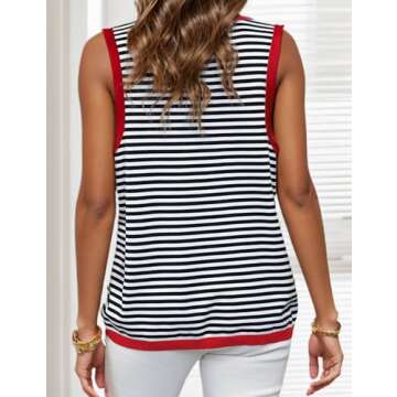Buxitt Women's Striped Sweater Vest Crewneck Sleeveless Relaxed Fit Lower Back Hem Summer Knit Pullo...