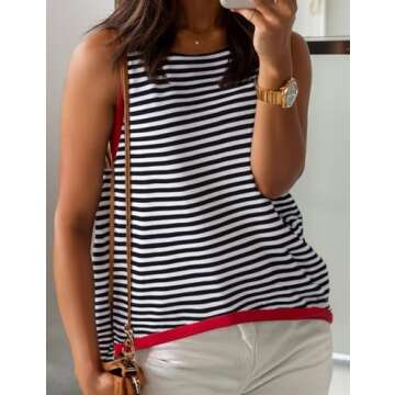 Buxitt Women's Striped Sweater Vest Crewneck Sleeveless Relaxed Fit Lower Back Hem Summer Knit Pullover Casual Tank Top Red Black