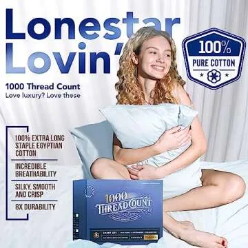 TEXAS LINEN CO. Luxury Egyptian Cotton King Size Sheet Set - 1000 Thread Count 4 Piece King Sheets, ...