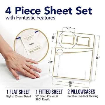 TEXAS LINEN CO. Luxury Egyptian Cotton King Size Sheet Set - 1000 Thread Count 4 Piece King Sheets, Soft, Cooling Extra Long Staple Sateen Weave Bed Sheets - Fits Upto 18” Deep Pocket - Light Blue