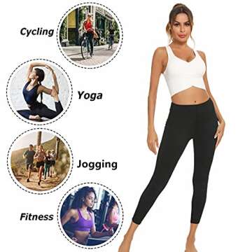 Enjyam Women's Shirred Front Sport Racerback Yoga Bra with Medium Support Removable Pads Running Workout Active Fitness White