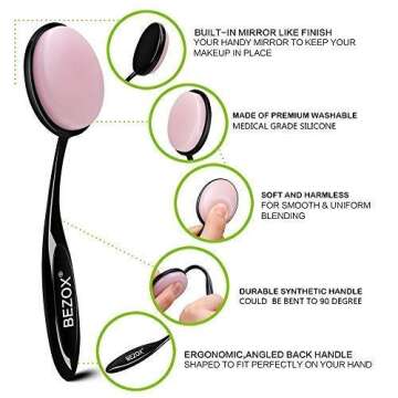 BEZOX Silicone Makeup Brush Set - 5pc Oval Cosmetic Tools with Holder