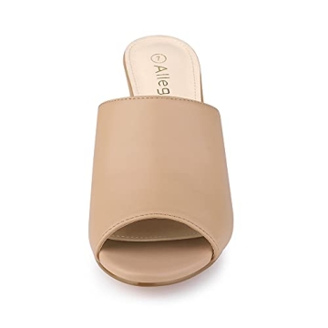 Allegra K Women's Slip on Block Heel Nude Slide Sandals - 8 M US