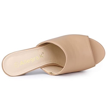 Allegra K Women's Slip on Block Heel Nude Slide Sandals - 8 M US