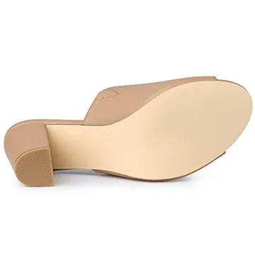 Allegra K Women's Slip on Block Heel Nude Slide Sandals - 8 M US