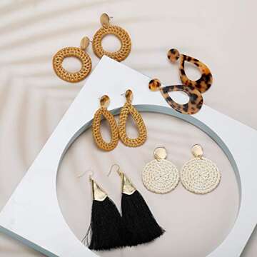 Lightweight 9 Pairs Rattan Earrings Set for Women