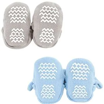 Hudson Baby Unisex-Baby Animal Fleece Booties 2-Pack Socks, Blue Elephant Hippo, 0-6 Months