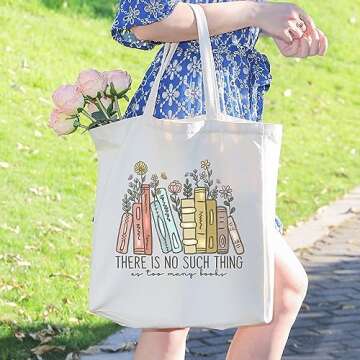 LEADO Cute Canvas Tote Bag with Pockets for Adults, Book Lovers Gifts - Mothers Day, Birthday Gifts ...