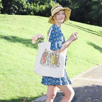 LEADO Cute Canvas Tote Bag with Pockets for Adults, Book Lovers Gifts - Mothers Day, Birthday Gifts for Book Lovers Women - Reading Accessories, Librarian, Bookish, Readers, Author, Library Present