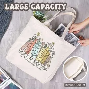 LEADO Cute Canvas Tote Bag with Pockets for Adults, Book Lovers Gifts - Mothers Day, Birthday Gifts for Book Lovers Women - Reading Accessories, Librarian, Bookish, Readers, Author, Library Present