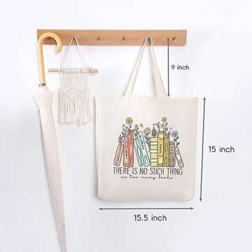 LEADO Cute Canvas Tote Bag with Pockets for Adults, Book Lovers Gifts - Mothers Day, Birthday Gifts for Book Lovers Women - Reading Accessories, Librarian, Bookish, Readers, Author, Library Present