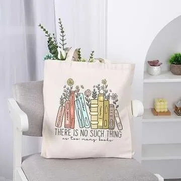 LEADO Cute Canvas Tote Bag with Pockets for Adults, Book Lovers Gifts - Mothers Day, Birthday Gifts for Book Lovers Women - Reading Accessories, Librarian, Bookish, Readers, Author, Library Present