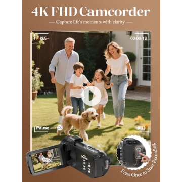 ZYDIIE 4K Video Camera Camcorder UHD 64MP Vlogging with 18x Zoom and Touchscreen