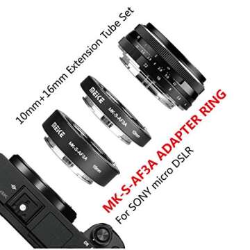 MEIKE MK-S-AF3A AF Auto Focus Macro Extension Tube Adapter Ring (10mm+16mm) for Sony Mirrorless E-Mount FE-Mount A7 NEX Camera A7 A7II A7M2 NEX3 NEX5 NEX6 NEX7 A5000 A5100 A6000 A6300 A6500 A9 A6400
