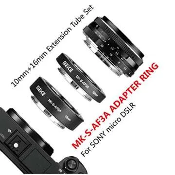 MEIKE MK-S-AF3A AF Auto Focus Macro Extension Tube Adapter Ring (10mm+16mm) for Sony Mirrorless E-Mount FE-Mount A7 NEX Camera A7 A7II A7M2 NEX3 NEX5 NEX6 NEX7 A5000 A5100 A6000 A6300 A6500 A9 A6400