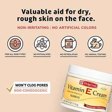 De La Cruz Vitamin E Cream Moisturizer for Face and Neck - Moisturizing Skin Care for All Skin Types - Made in USA