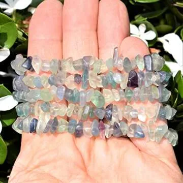 Rainbow Fluorite Crystal Chip Bracelet with Selenite Heart