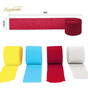 NICROLANDEE Party Streamers Decorations - 8 Rolls Red Blue Yellow Crepe Paper Streamers Tassels Streamer Paper for Birthday Party, Baby Shower, Class Party, Family Gathering Supplies