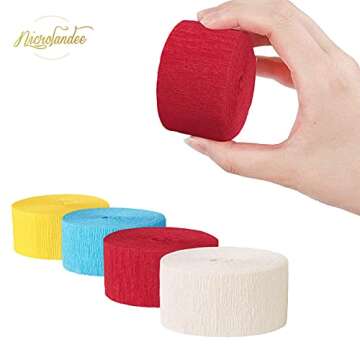NICROLANDEE Party Streamers Decorations - 8 Rolls Red Blue Yellow Crepe Paper Streamers Tassels Streamer Paper for Birthday Party, Baby Shower, Class Party, Family Gathering Supplies