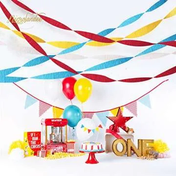 NICROLANDEE Party Streamers Decorations - 8 Rolls Red Blue Yellow Crepe Paper Streamers Tassels Streamer Paper for Birthday Party, Baby Shower, Class Party, Family Gathering Supplies