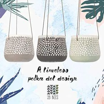 3 Pack Hanging Planter for Indoor Plants, White Concrete Pots, Round Air Succulent Holder Container, Cactus Pot with Rope Hanger, 23 Bees (3, Shades of Nature)