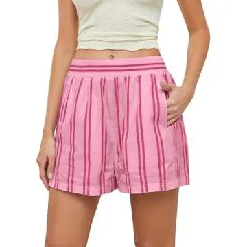 MISSACTIVER Women Striped Boxer Shorts Elastic High Rise Pajama Bottoms Casual Lounge Shorts with Pockets Sleepwear