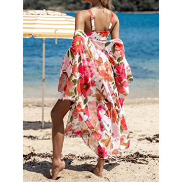 CUPSHE Women Bikini Sets Cover Up 3 Piece Swimsuit Floral Kimono Triangle Top Knotted Front High Waisted Bottom M