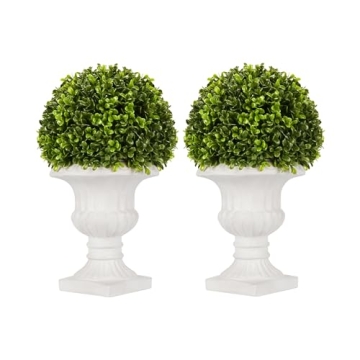 SEVENLOVE 2 Pack LED Boxwood Topiary for Home Décor