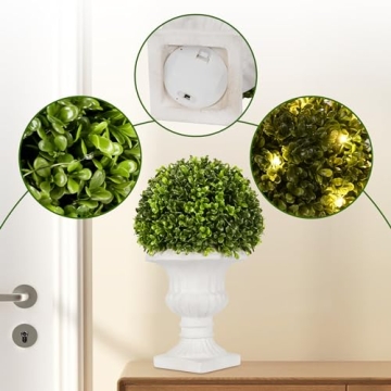 SEVENLOVE 2 Pack LED Boxwood Topiary for Home Décor