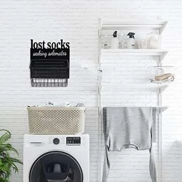 Funny Lost Socks Laundry Room Sign with Basket