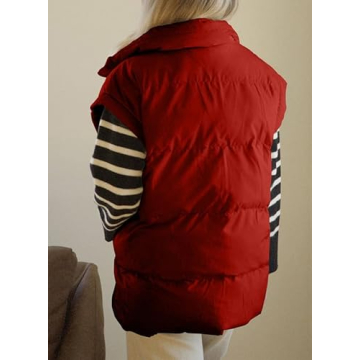 Dokotoo Womens Oversized Red Puffer Vest Warm Stand Collar Casual Zip Padded Vest Sleeveless Outerwear Jacket Winter Coats for Women Quilted Vest with Pockets X-Large