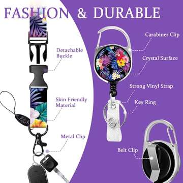Onevenvi Tropical Flower Lanyards for ID Badges for Women Cute, Colorful ID Badge Holder with Lanyar...