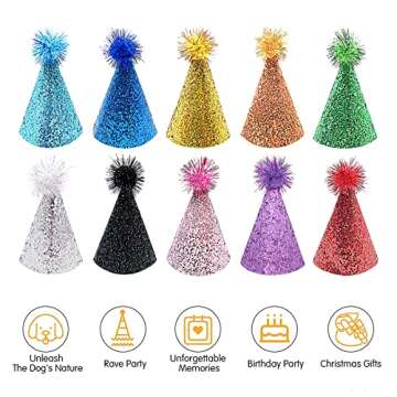 Pai Sence Kids Cone Party Hats for Toddler Birthday Party Hats with Pom Poms Reusable Holiday Glitter Crayon Hats for Adults Children Diy Decorations 10 PCS M