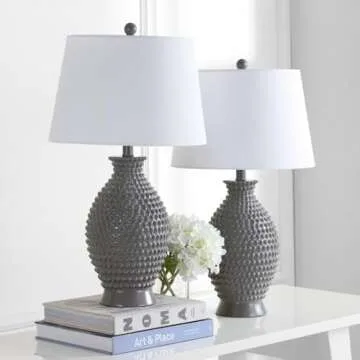 SAFAVIEH Lighting Collection Rosten Grey Textured 27-inch Bedroom Living Room Home Office Desk Night...