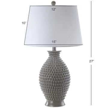 SAFAVIEH Lighting Collection Rosten Grey Textured 27-inch Bedroom Living Room Home Office Desk Nightstand Table Lamp Set of 2 (LED Bulbs Included)