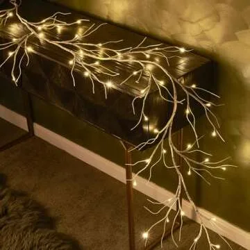 Hairui Birch Garland with Lights 6FT 48 LED Battery Operated, Lighted Twig Vine with Timer for Christmas Home Fireplace Decoration Indoor Outdoor Use