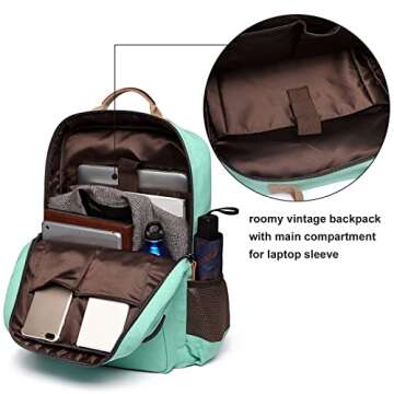 CAMTOP School Backpack Vintage Canvas Laptop Backpacks Men Women Rucksack Bookbags Travel (Mint Green)