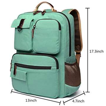 CAMTOP School Backpack Vintage Canvas Laptop Backpacks Men Women Rucksack Bookbags Travel (Mint Green)