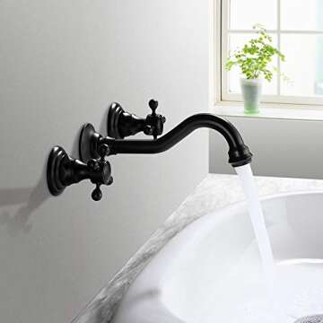 Antique Black Bathroom Sink Faucet Solid Brass Widespread Basin Mixer Tap Wall Mount