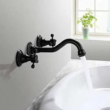 Antique Black Bathroom Sink Faucet Solid Brass Widespread Basin Mixer Tap Wall Mount